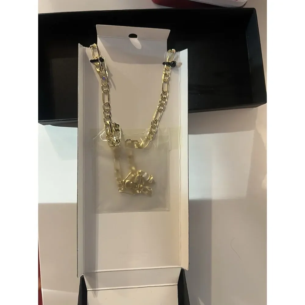 Bain Miller Men's Jewelry Figaro Chain Necklace Brass Gold Tone Gift Boxed New